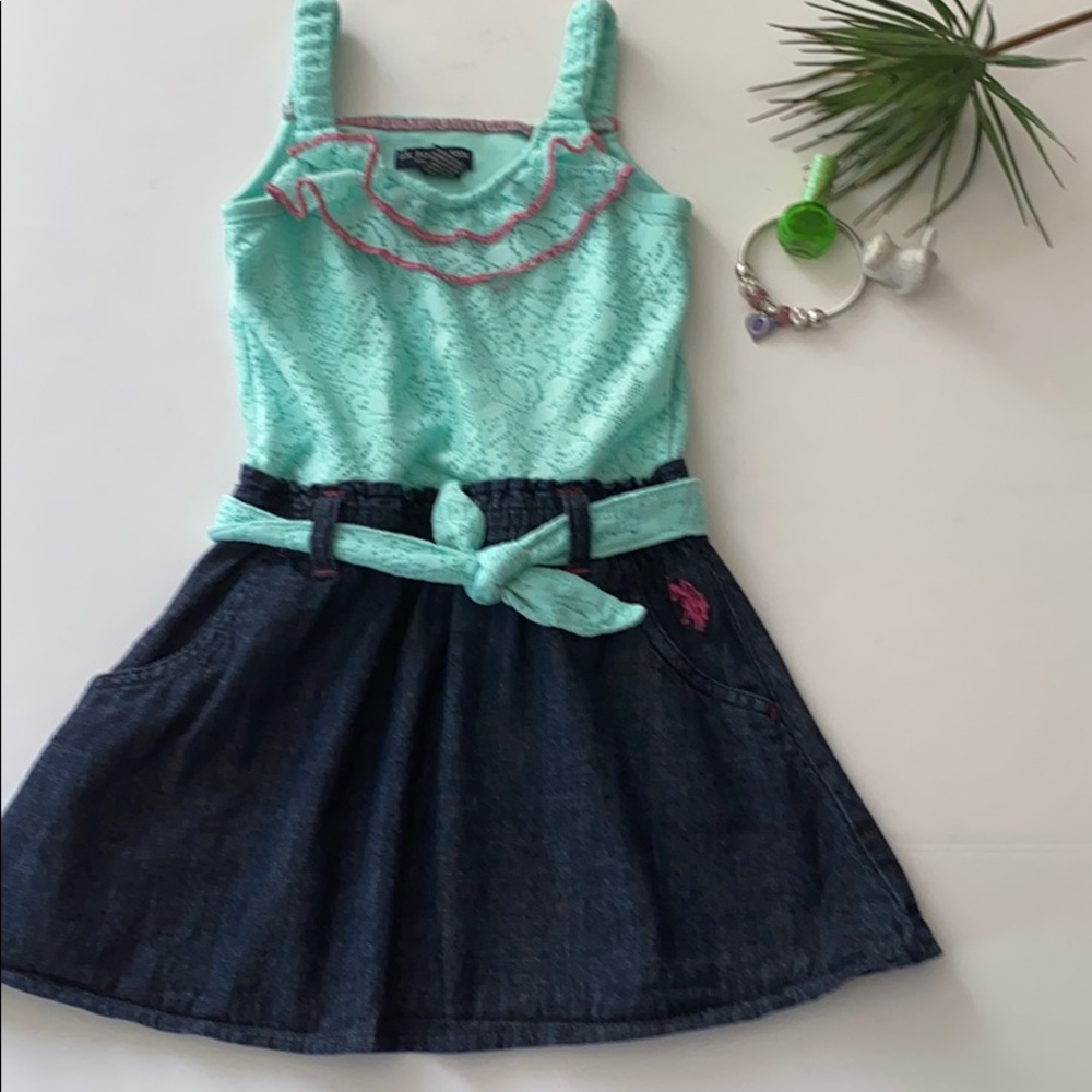 US Polo Assn girl dress lace body  denim size 5/6